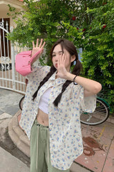 Short Sleeve Sweet Floral Blouse Shirts